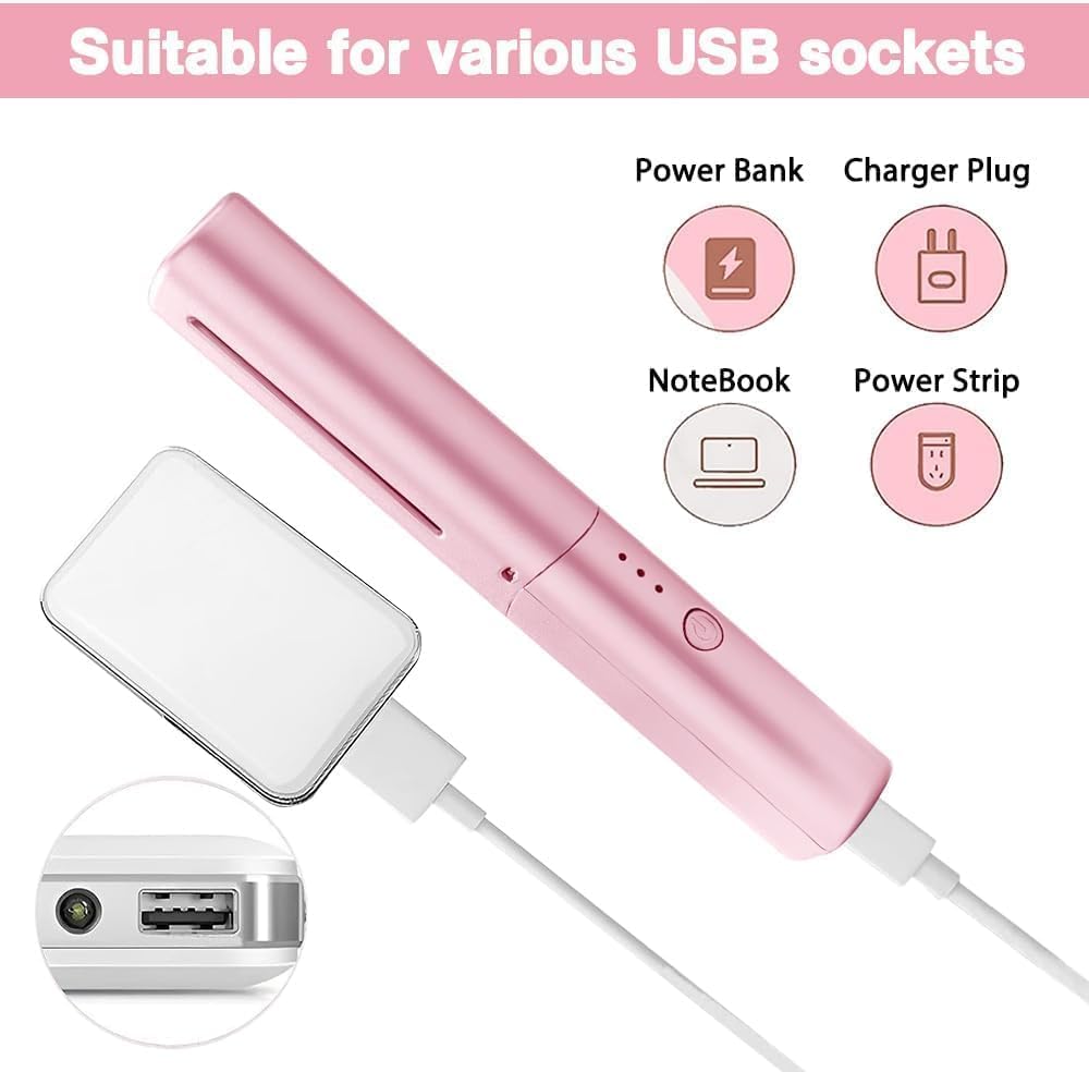 Rechargeable Hot Comb Hair Straightener Cordless 3 Adjustable Temp Flat Iron Heating Hair Brush Suitable For All Hair Types, Multicolour