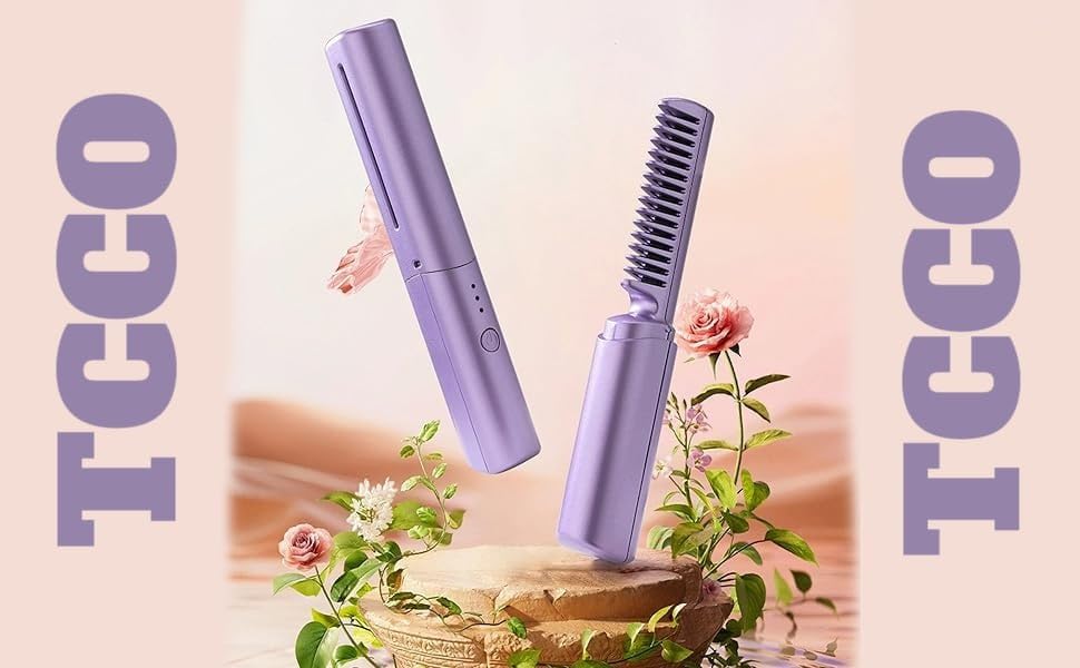 Rechargeable Hot Comb Hair Straightener Cordless 3 Adjustable Temp Flat Iron Heating Hair Brush Suitable For All Hair Types, Multicolour