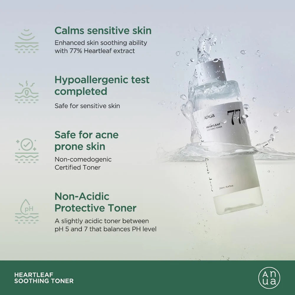 HEARTLEAF 77% SOOTHING TONER, 250ml | ANUA