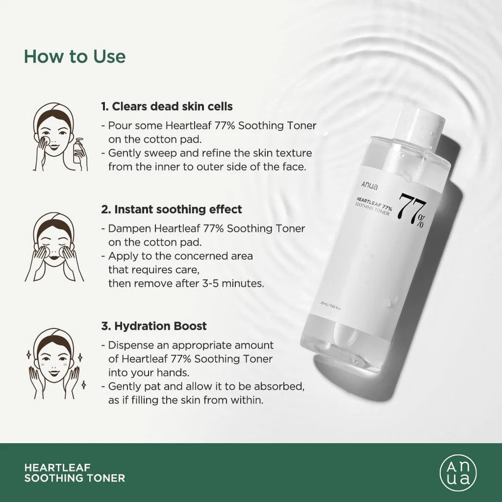 HEARTLEAF 77% SOOTHING TONER, 250ml | ANUA