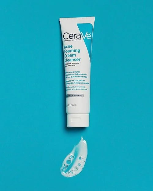 CeraVe Acne Foaming Cream Cleanser | Acne Treatment Face Wash with 4% Benzoyl Peroxide, Hyaluronic Acid, and Niacinamide-Health & Beauty-Eclatbody-CeraVe-