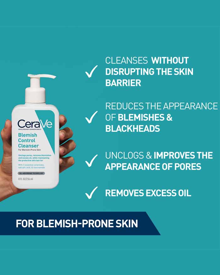 CeraVe Blemish Control Face Cleanser with 2% Salicylic Acid & Niacinamide for Blemish-Prone Skin 236ml-Health & Beauty-Eclatbody-CeraVe-