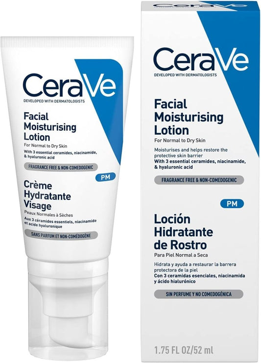 CeraVe PM Daily Facial Moisturiser Lotion for Normal to Dry Skin 52ml with Niacinamide and 3 Essential Ceramides | 52 ml-Health & Beauty-Eclatbody-CeraVe-