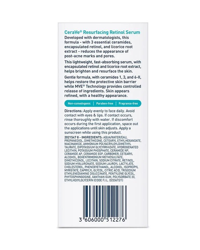 CeraVe Retinol Serum for Post-Acne Marks and Skin Texture | Pore Refining, Resurfacing, Brightening Facial Serum with Retinol and Niacinamide-Health & Beauty-Eclatbody-CeraVe-