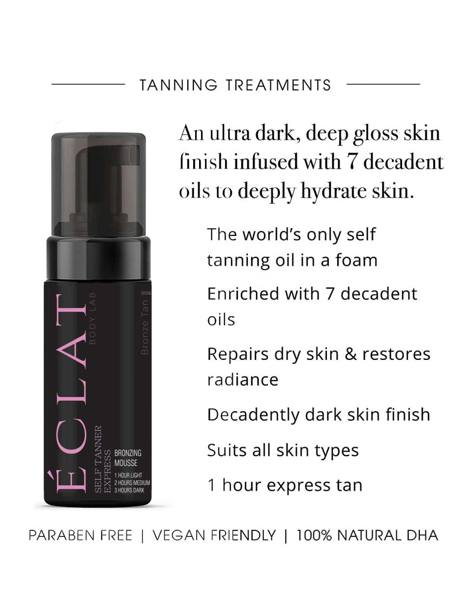 ECLAT SELF TANNING MOUSSE Self Tanning Mousse BY ECLAT BODY LAB for a Flawless Looking Tan – Achieve a Sext natural looking tan with our easy to apply, fast drying & lightweight tinted self tanning mousse. No self tan smell. Free shipping.