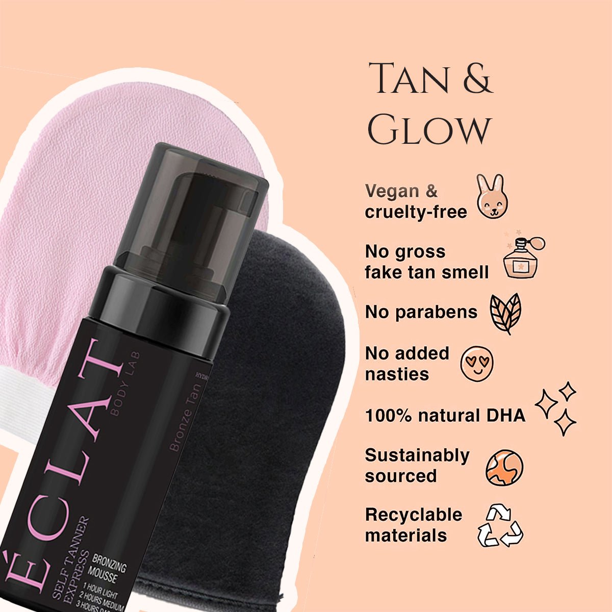 ECLAT SELF TANNING MOUSSE Self Tanning Mousse BY ECLAT BODY LAB for a Flawless Looking Tan – Achieve a Sext natural looking tan with our easy to apply, fast drying & lightweight tinted self tanning mousse. No self tan smell. Free shipping.