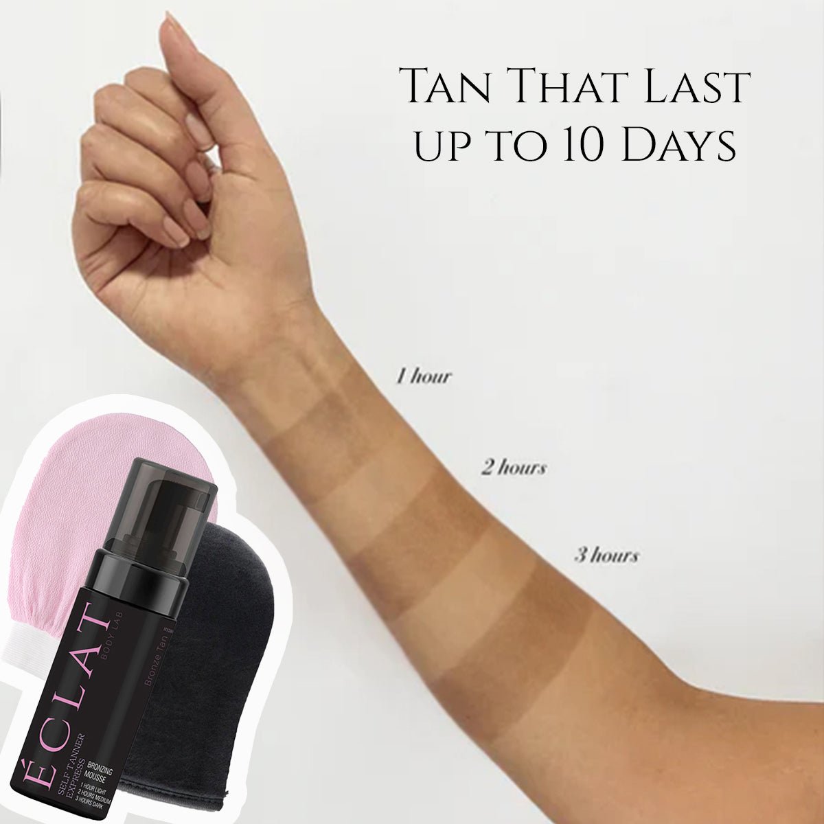 ECLAT SELF TANNING MOUSSE Self Tanning Mousse BY ECLAT BODY LAB for a Flawless Looking Tan – Achieve a Sext natural looking tan with our easy to apply, fast drying & lightweight tinted self tanning mousse. No self tan smell. Free shipping.