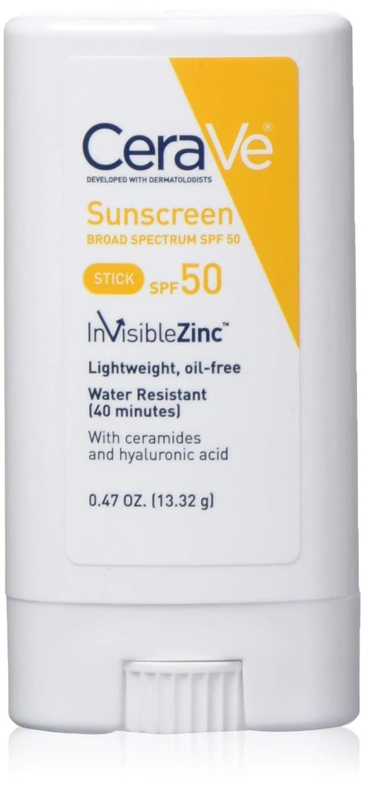 CeraVe Sunscreen stick spf 50 | 0.47 ounce | mineral sunscreen for kids & adults | fragrance free, 0.47 Ounce