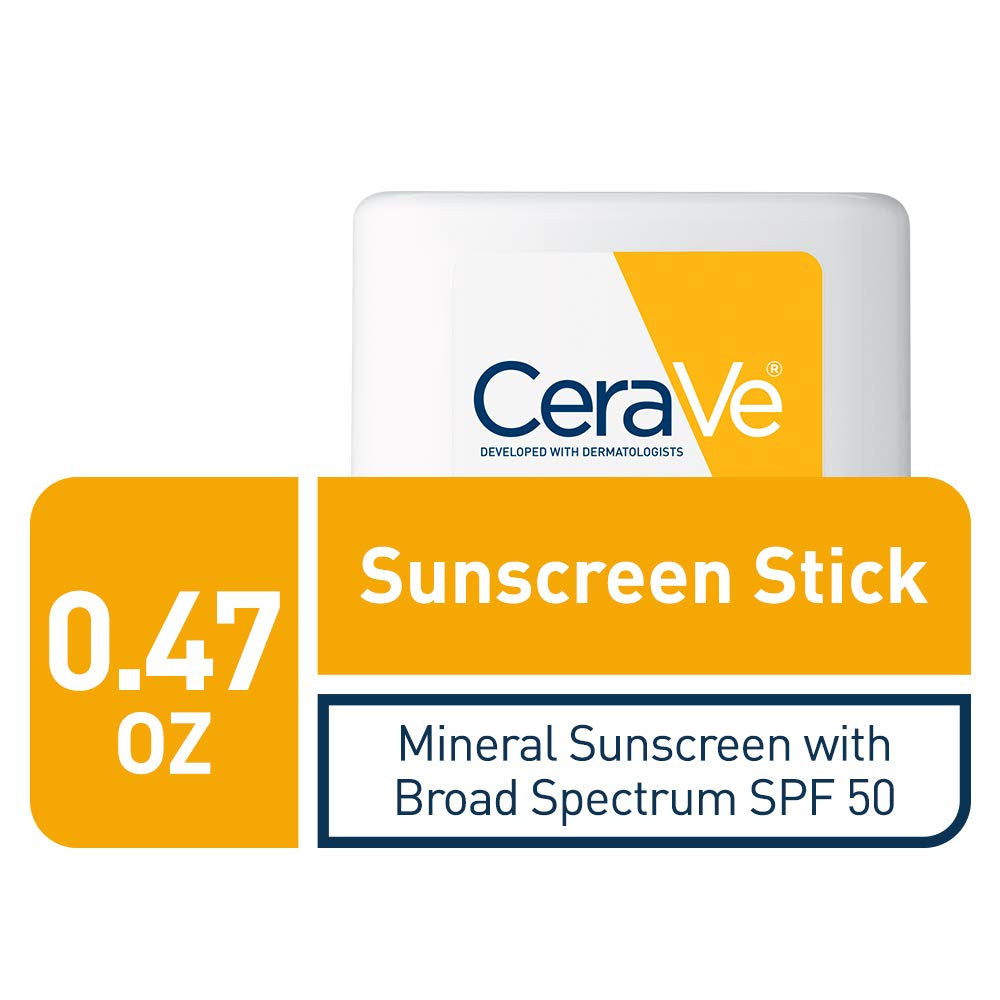 CeraVe Sunscreen stick spf 50 | 0.47 ounce | mineral sunscreen for kids & adults | fragrance free, 0.47 Ounce