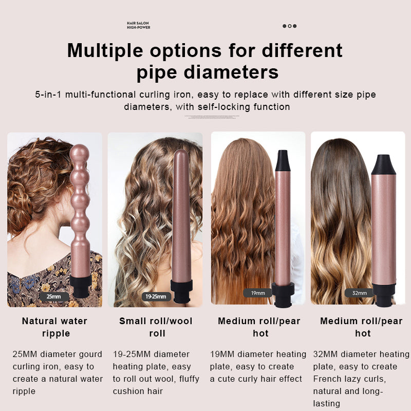 3 Temperature Display Suitable All Hair Types Curling Wand Set With Brush and 4 Interchangeable Ceramic Curling Wands