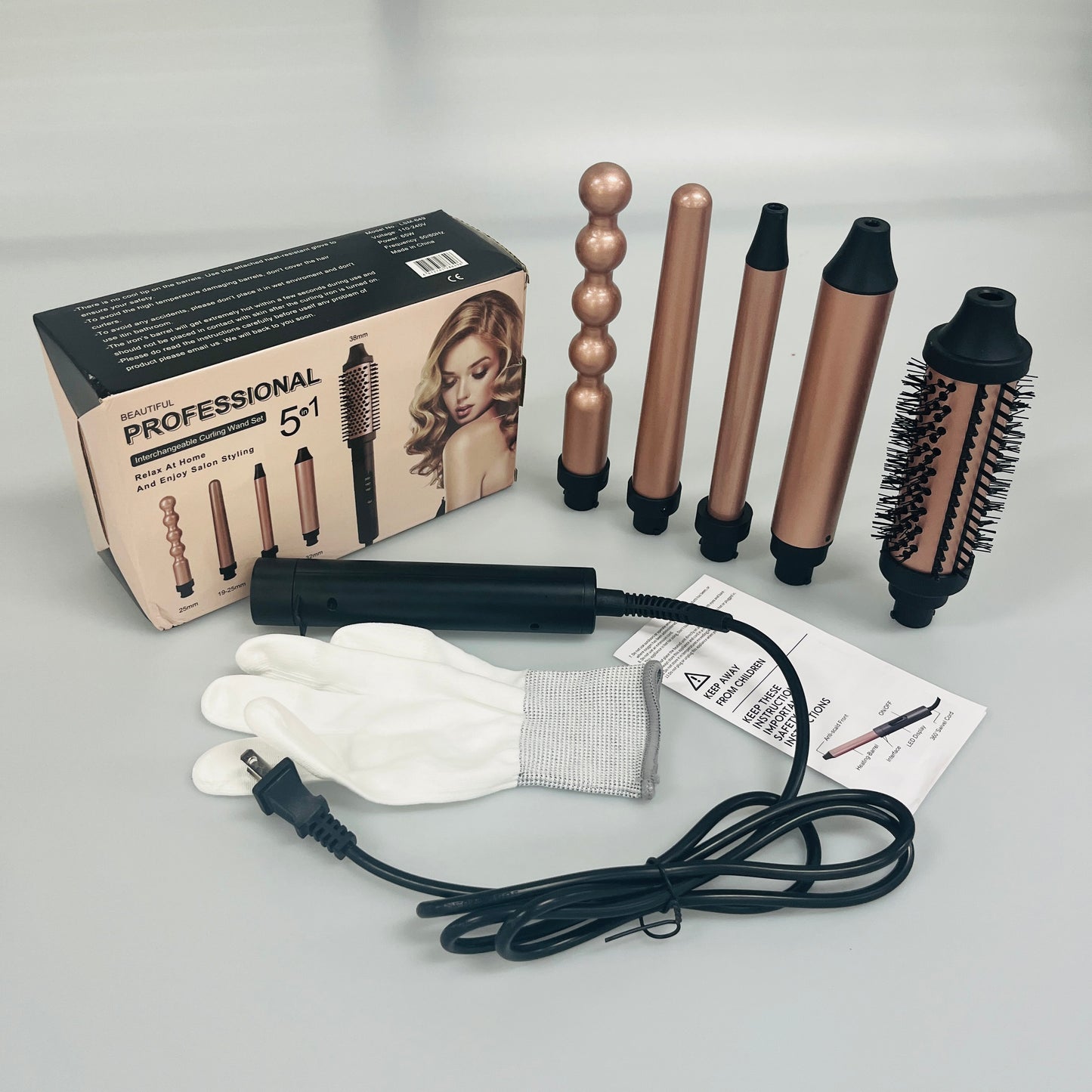 3 Temperature Display Suitable All Hair Types Curling Wand Set With Brush and 4 Interchangeable Ceramic Curling Wands