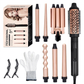 3 Temperature Display Suitable All Hair Types Curling Wand Set With Brush and 4 Interchangeable Ceramic Curling Wands