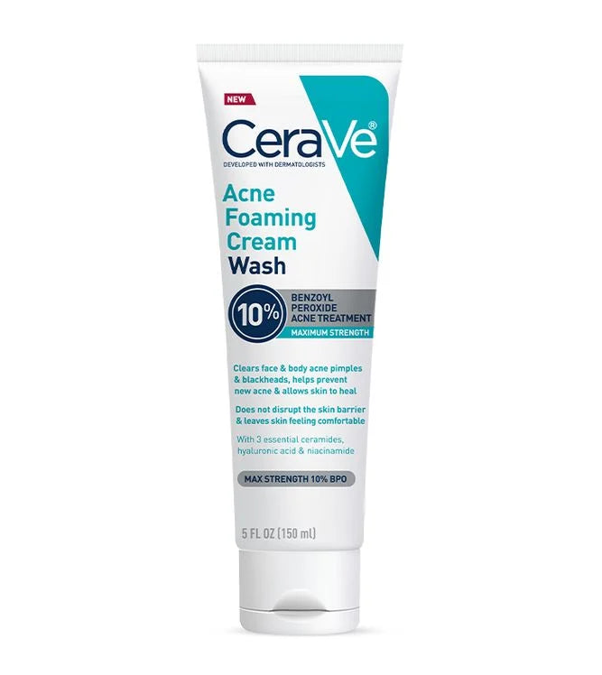 Acne Foaming Cream Wash | Acne Treatment Face Wash with 10% Benzoyl Peroxide, Hyaluronic Acid, and Niacinamide