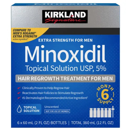 Kirkland Minoxidil 5% Extra Strength Men Hair Regrowth Solution 6 Month Supply