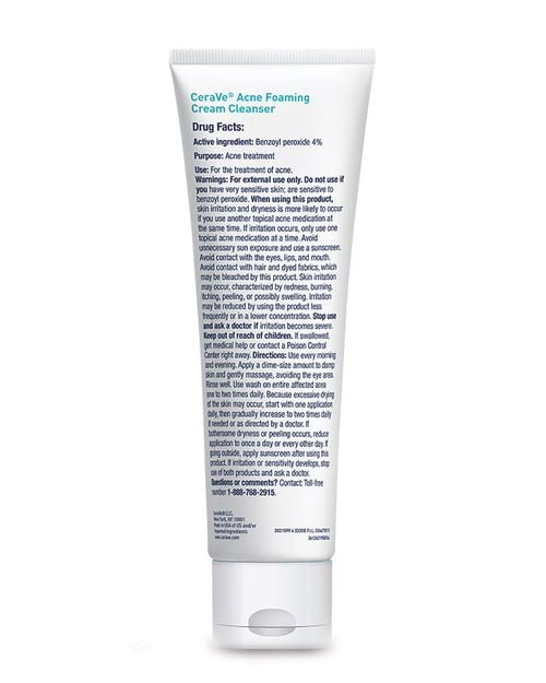 CeraVe Acne Foaming Cream Cleanser | Acne Treatment Face Wash with 4% Benzoyl Peroxide, Hyaluronic Acid, and Niacinamide-Health & Beauty-Eclatbody-CeraVe-