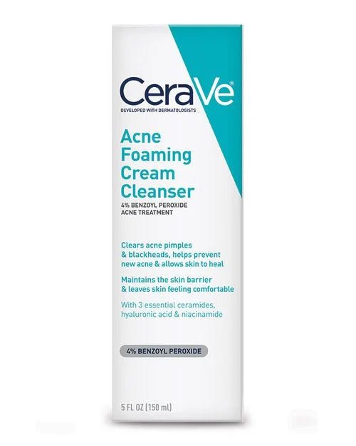 CeraVe Acne Foaming Cream Cleanser | Acne Treatment Face Wash with 4% Benzoyl Peroxide, Hyaluronic Acid, and Niacinamide-Health & Beauty-Eclatbody-CeraVe-