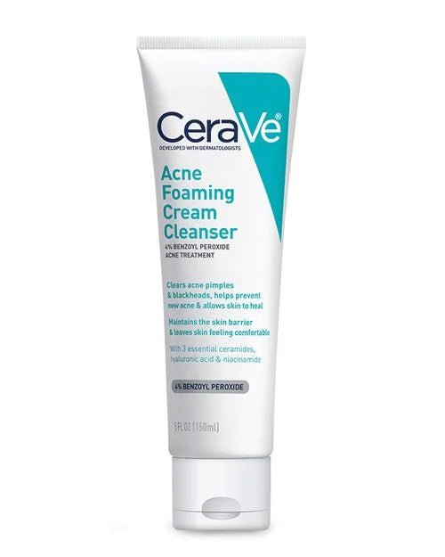 CeraVe Acne Foaming Cream Cleanser | Acne Treatment Face Wash with 4% Benzoyl Peroxide, Hyaluronic Acid, and Niacinamide-Health & Beauty-Eclatbody-CeraVe-