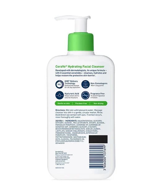 CeraVe Hydrating Facial Cleanser (Normal to Dry Skin) | USA Made 355ml-Health & Beauty-Eclatbody-CeraVe-